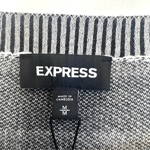 Express Sweater Medium Black White Checkered Crewneck Pullover 100% Cotton NWT - Picture 9 of 15